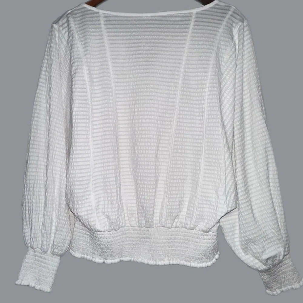 ANTHROPOLOGIE White Long Sleeve Rebecca Smocked Top - Picture 5 of 12